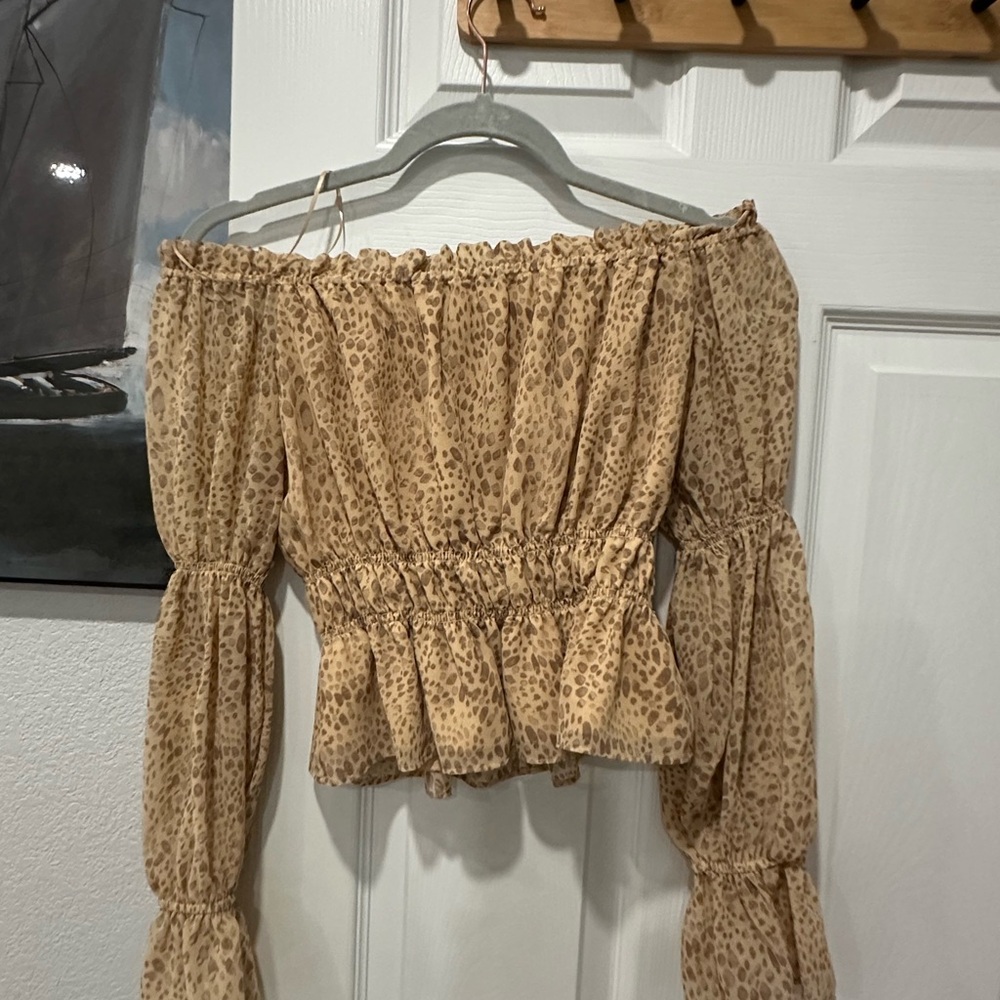 Wayf Leopard Print Off-Shoulder Top
